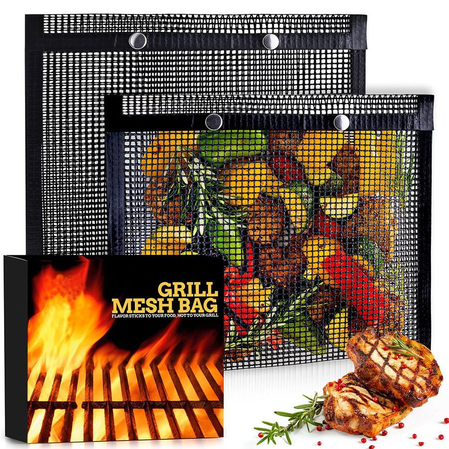 Wiederverwendbarer BBQ-Grill-Netzbeutel von Yiran Furniture aus schwarzem Teflon-Glasfaser, antihaftbeschichtet für Grillen und Backen - Bild 2