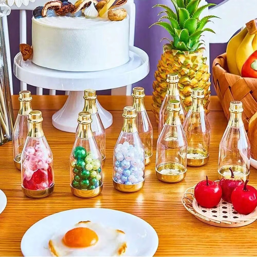 6er Set transparente Pralinenschachteln in Champagnerflaschen-Form aus Kunststoff für Hochzeiten und Partys - Bild 2