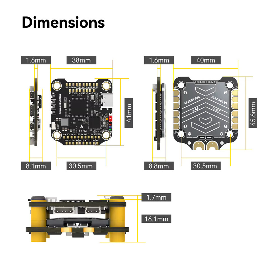 SpeedyBee F7 V3 Flugsteuerung und 50A ESC Stack in Schwarz, 30,5 x 30,5 mm, für RC FPV Freestyle Drohnen - Bild 2