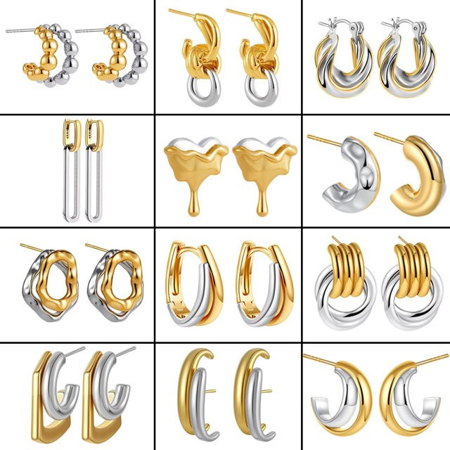 ohhaio Creolen, zweifarbige Twist-Knoten-Kreis-runde, Edelstahl, Unisex - Bild 1