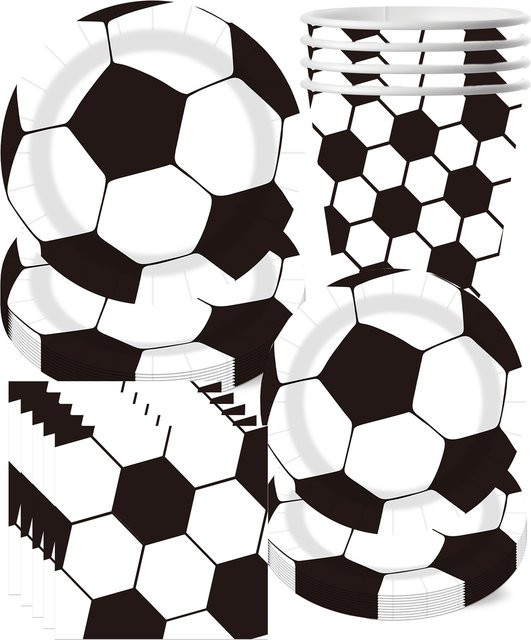 Fußball Geburtstagsparty Geschirr-Set aus Papier in Weiß mit Tellern, Servietten und Bechern - Bild 1