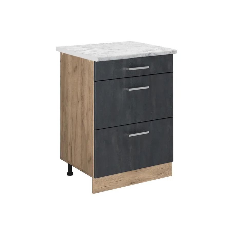 Vicco Küchenunterschrank R-Line Schubladenschrank in Schwarz Beton und Eiche mit Arbeitsplatte in Weiß-Marmor, Breite: 60 cm - Bild 2