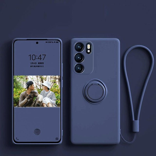 Magnetische Silikonhülle für OPPO Reno 6 5 7 Pro Plus 5G A52 A92 A72 A15S A54 A74 A73 X5 Softcover mit Ringhalter und Riemen in Transparent und Blau - Bild 1