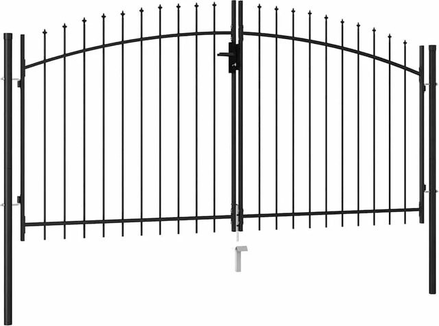 vidaXL Zauntor Doppelflügel aus Stahl mit Speerspitzen in Schwarz, B: 300 cm, H: 200 cm - Bild 1