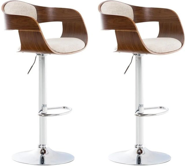 DELUKE 2er Set Barhocker NADAN, höhenverstellbare Barstühle mit Lehne und 360 Grad Drehsitz, Stoff Walnuss/Creme, B/T/H: 50 x 48 x 88 cm - Bild 1