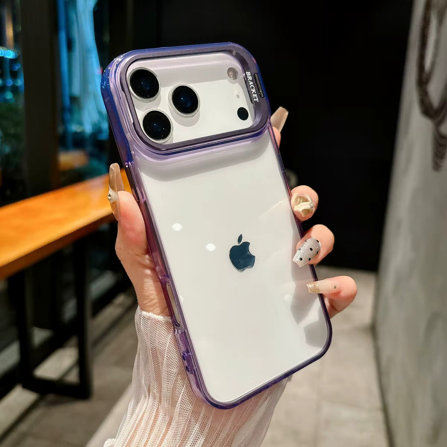 szHAIyu Transparente Hartschalen-Handyhülle für iPhone 12 bis iPhone 17 Pro Max mit Metallhalter und stoßfestem Schutz in Pink - Bild 2