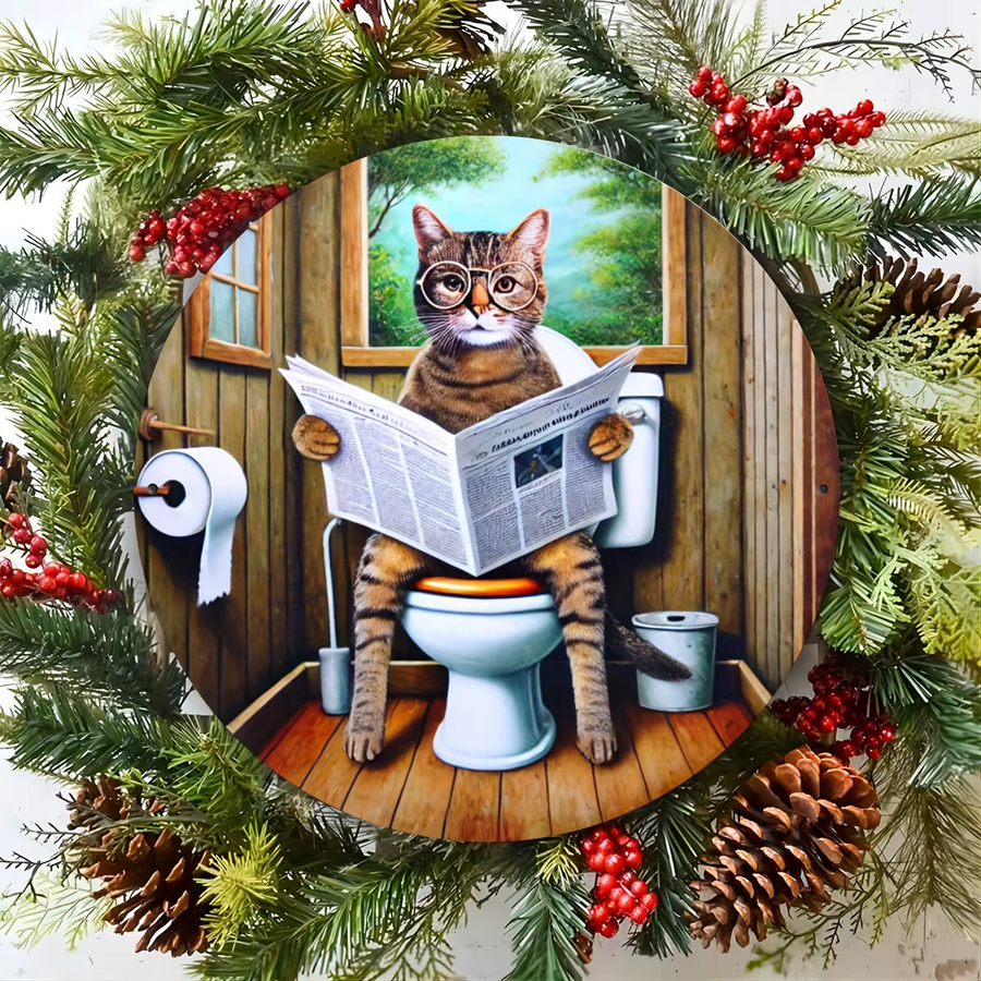 Metallschild Potdemiel Skurrile Katze liest Zeitung, Wanddekoration im rustikalen Design, B/H: 19,8 x 19,8 cm, Mehrfarbig - Bild 5