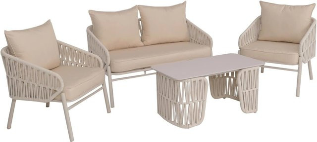 Gartengarnitur MCW P90 Lounge-Set mit Sofa, Sesseln und Tisch aus Seilgeflecht in Beige - Bild 2