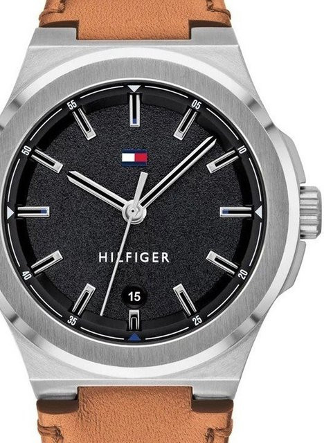 Tommy Hilfiger Herrenuhr, Quarz, Edelstahl, 44 mm, Leder, Schwarz, 5 ATM - Bild 1