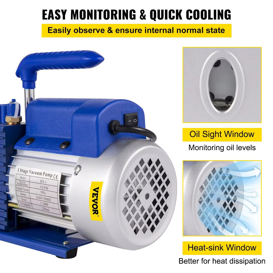 VEVOR Vakuumpumpe 3CFM 1/4PS 1-Stufen-Kältemittel-Vakuumpumpe für Kälte- und Klimatechnik sowie HVAC-Wartung in Blau - Bild 4