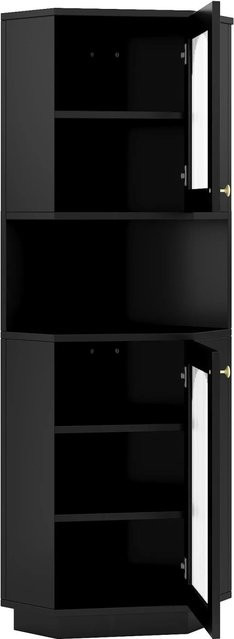 okwish Eckschrank in Schwarz mit Glastüren, integrierter Lichtleiste und verstellbaren Einlegeböden, B/T/H: 45 x 45 x 166,5 cm - Bild 1