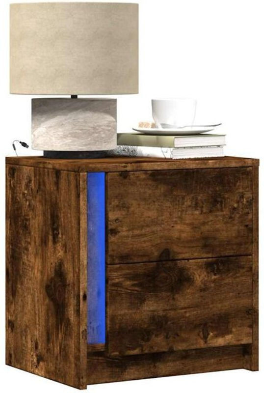 Vidaxl Set aus 2 Nachttischen mit LED-Leuchten in Räuchereiche, Braun, Modern und Klassisch, Holzwerkstoff - Bild 1