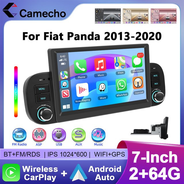 Camecho Android Auto Radio für Fiat Panda 2013-2020 mit 2 GB RAM, 64 GB Speicher, GPS, Bluetooth, Wi-Fi und drahtlosem CarPlay in Schwarz - Bild 1