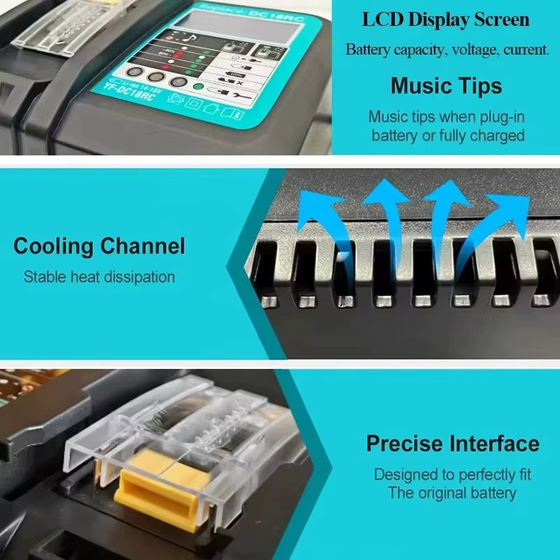 Makita DC18RC Lithium-Ionen-Akkuladegerät für 14,4V und 18V Elektrowerkzeuge in Schwarz - Bild 6