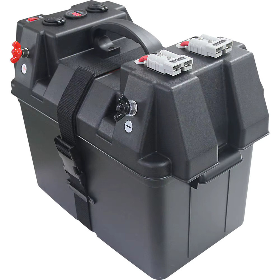 BYSSEA Marine-Batteriebox in Schwarz mit USB-Ladegerät und Voltmeter für Boot, Kajak und Wohnmobil - Bild 2