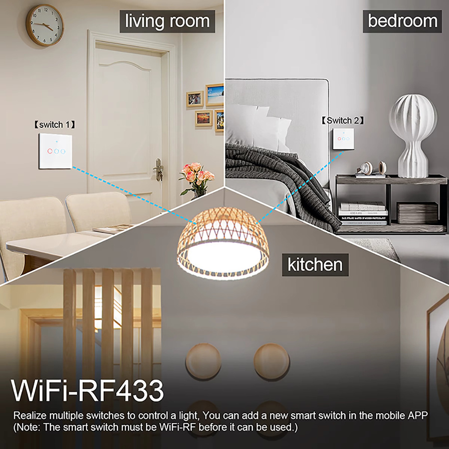 Szaoju EU WLAN Smart-Lichtschalter ohne Neutralleiter in Schwarz, Touch-Schalter mit Tuya Smart Life App-Steuerung, kompatibel mit Amazon Alexa und Google Assistant - Bild 4