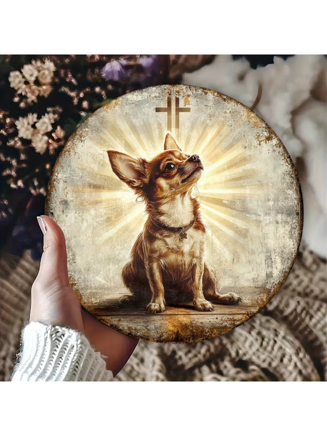 Potdemiel Rundes Metallschild Chihuahua Gebet im Vintage-Stil für deine Wanddekoration, Durchmesser: 20 cm, Mehrfarbig - Bild 5