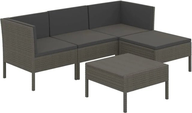 vidaXL 5-tlg Garten-Lounge-Set Modell 16 aus Poly Rattan in Grau und Anthrazit mit Auflagen und Couchtisch - Bild 1