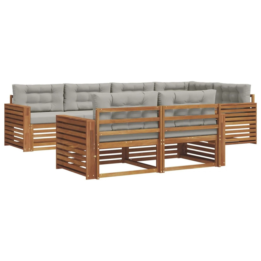 vidaXL Outdoor-Sofagarnitur aus Akazienholz in L-Form mit Kissen, 22-teiliges Set, Natur und Hellgrau - Bild 2