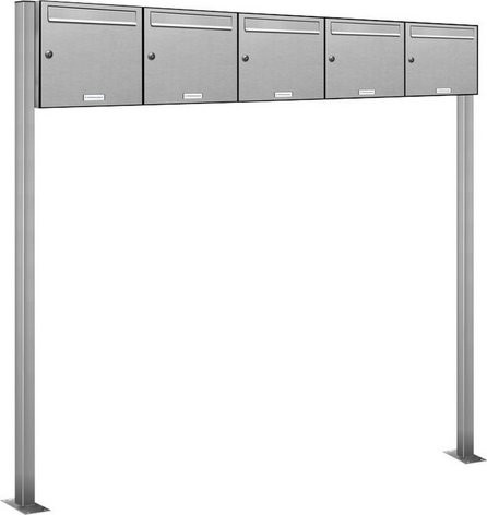 AL Briefkasten-System für 5 Parteien, freistehend, silberfarben, B/H/T: 153,378 x 150,0 x 11,6 cm - Bild 1