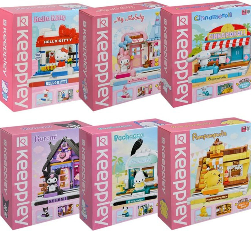 Sanrio Bausteine Spielzeug Set mit 6 verschiedenen Anime Figuren Hello Kitty Cartoon Modelle aus Kunststoff in Mehrfarbig - Bild 1