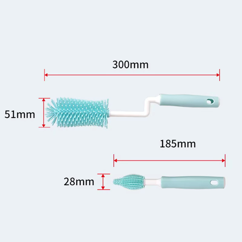 Silikon-Flaschenbürsten-Set in Pink mit langem Griff zur Reinigung von Babyflaschen, Strohhalmen und Schnullern - Bild 3