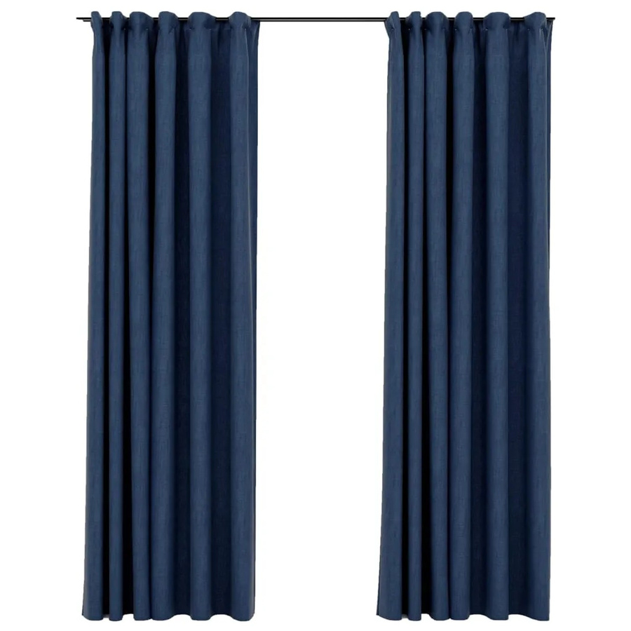 vidaXL Verdunkelungsvorhänge in Leinenoptik mit Haken, 2 Stück, Blau, B: 140 cm, H: 225 cm - Bild 2