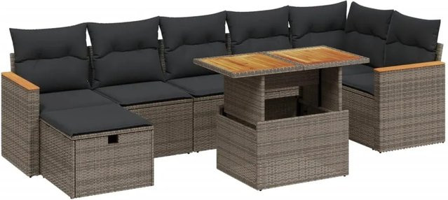 vidaXL 8-tlg. Garten-Sofagarnitur in U-Form aus Polyrattan mit Kissen und Couchtisch, Grau - Bild 1