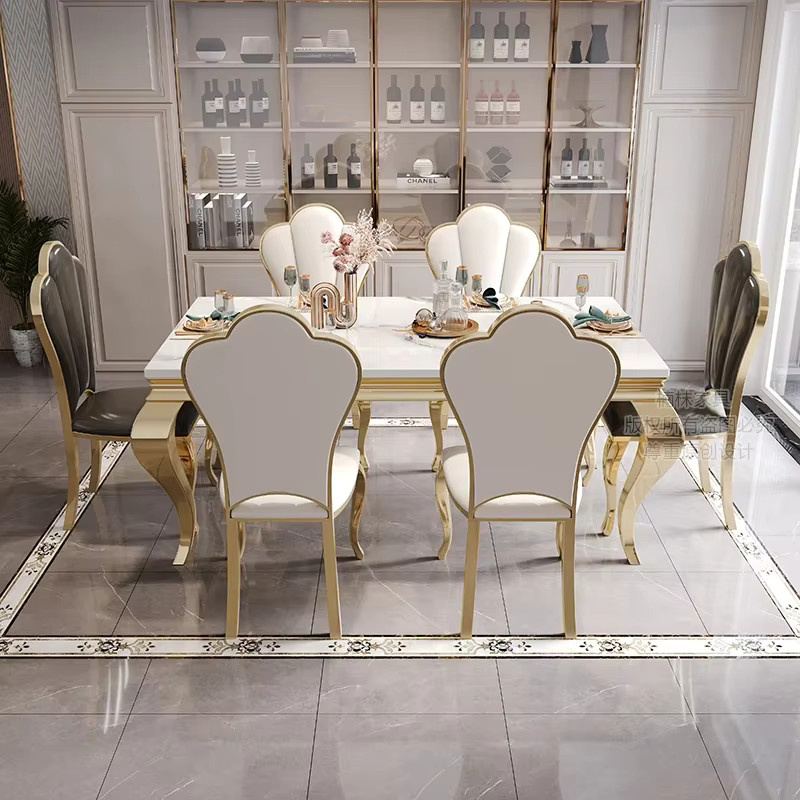 DUTRIEUX Luxus-Esstisch aus weißem Marmor mit Gold- und Silberdetails in rechteckigem Design - Bild 1