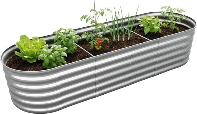 Relaxdays Hochbeet aus verzinktem Metall in Silber, halbrund und bodenfrei, B/T/H: 240 x 60 x 45 cm - Bild 1