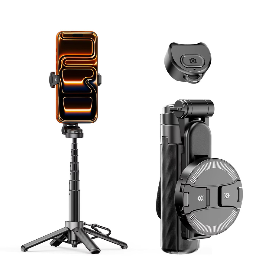 CrownQu Tragbarer magnetischer Selfie-Stick in Schwarz mit Bluetooth-Fernbedienung und multifunktionalem Telefonhalter für iPhone und Android - Bild 6