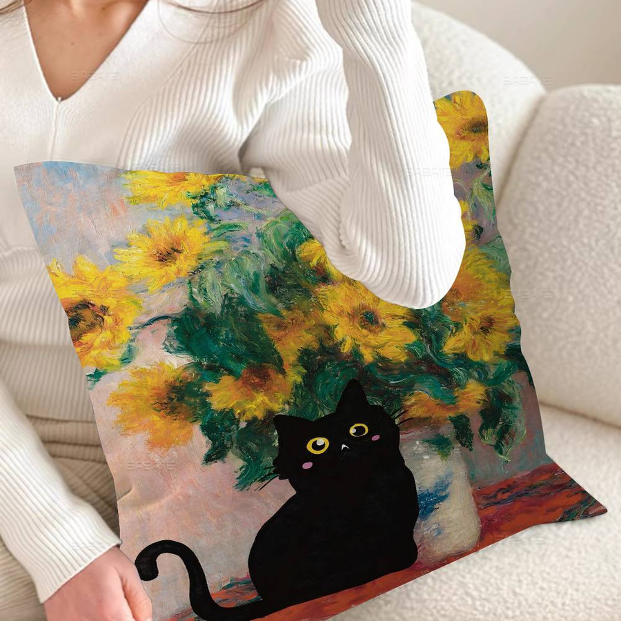 Personalisierter Kissenbezug mit Van-Gogh-Motiv Schwarze Katze in Multicolor, B/B: 18 x 18 cm - Bild 4