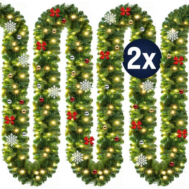 Casaria Weihnachtsgirlande 2er-Set in Grün mit warmweißem LED-Licht für Indoor und Outdoor, Gesamtlänge: 10 m - Bild 1