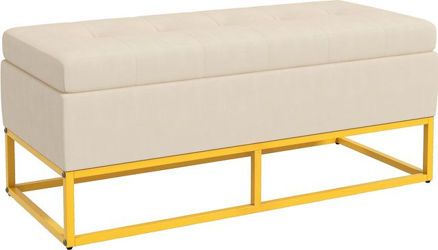 HOMCOM Sitzbank mit Stauraum und Klappdeckel in Beige Samtoptik mit Stahlbeinen, B/T/H: 110 x 44 x 49 cm - Bild 1
