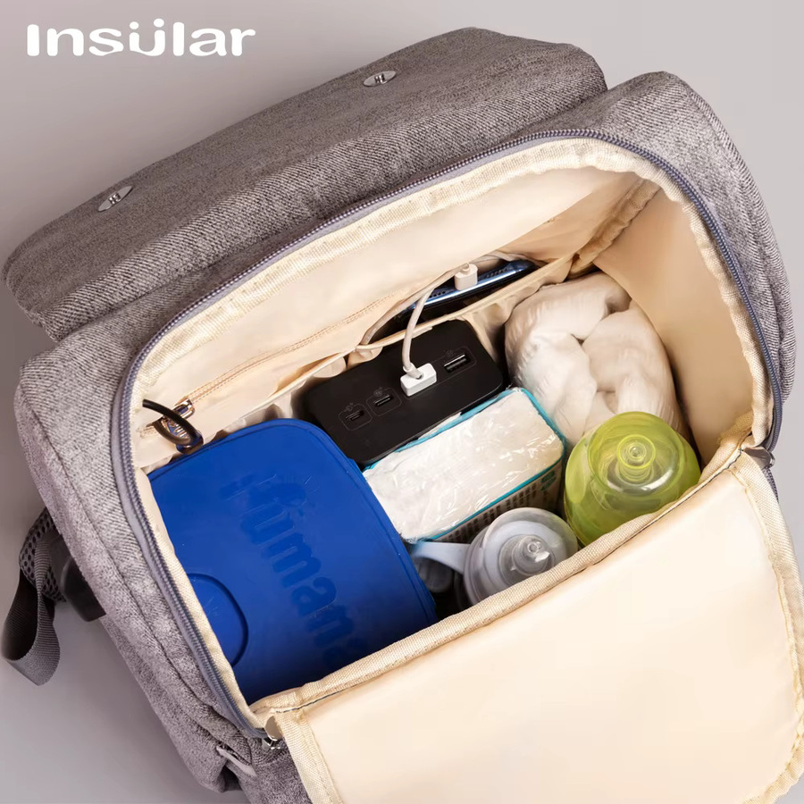 Insel Baby Wickeltasche als Rucksack mit USB-Anschluss und Haken, wasserdichte Stilltasche für unterwegs in Schwarz oder Grün - Bild 3
