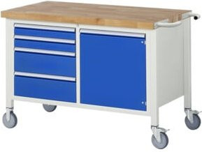 Fahrbare Werkbank RAU Modell 8470 mit 4 Schubladen und 1 Tür, B/T/H: 125 x 70 x 88 cm - Bild 1