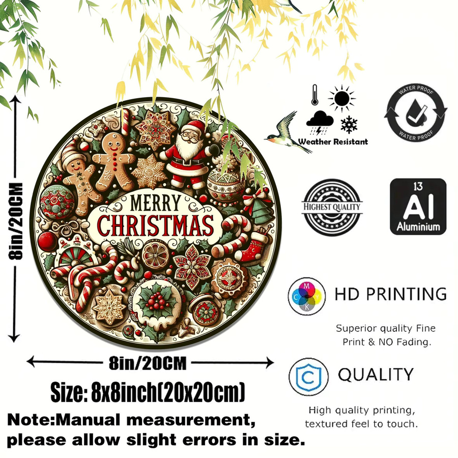 Potdemiel Vintage Wandschild Frohe Weihnachten runder Metall-Kranz mit Weihnachtsmann und Lebkuchen, Durchmesser: 20,32 cm, Mehrfarbig - Bild 2