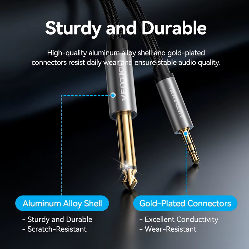 Vention Audiokabel 3,5 mm Klinke auf 6,35 mm Klinke Aux-Adapter in Grau - Bild 2