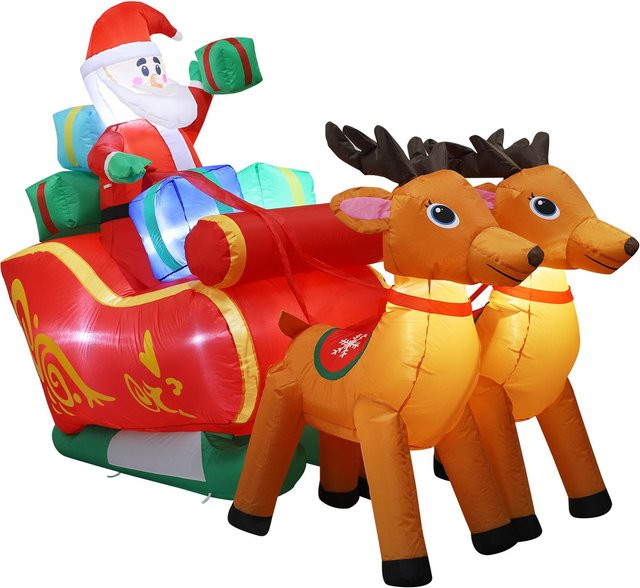 KONNWEI Aufblasbare Weihnachtsdekoration Weihnachtsmann auf Schlitten mit 2 Rentieren, mehrfarbig - Bild 1