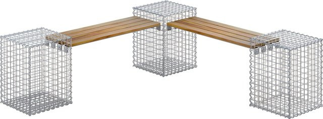 Gabiona 3-Gabionenbank aus Teakholz und Stahl in Silber, B/H/T: 45 x 60 x 45 cm - Bild 1