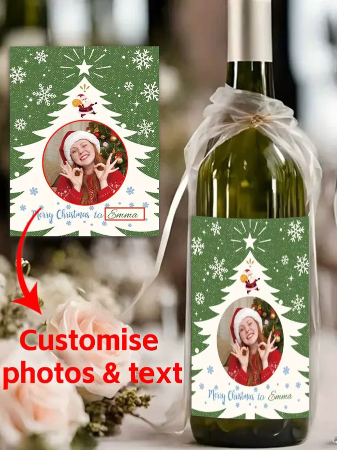 Personalisierte Weihnachts-Wein-Etiketten in Grün, wasserfeste Aufkleber für deine Partydekoration - Bild 5