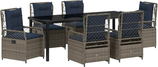 vidaXL Garten Essgruppe 7-teilig aus Poly-Rattan in Grau mit Glastisch - Bild 1