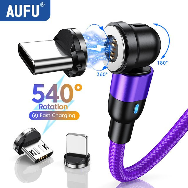 AUFU 540 Magnetisches Schnellladekabel mit 360 Grad Drehung für iPhone 16, Xiaomi, POCO und Redmi, Typ C und Micro USB, Farbe: Rot - Bild 1