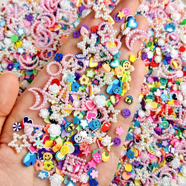 Nagel Charms aus Harz und Keramik, Smiley, Blatt, Obst, Mond, Blume - Bild 1