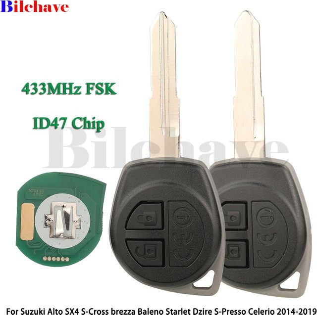 Jingyuqin Autoschlüssel Fernbedienung 433 MHz FSK ID47 für Suzuki Celerio, Alto, S-Cross, Brezza, Baleno, Starlet, Dzire und S-Presso in Schwarz - Bild 1