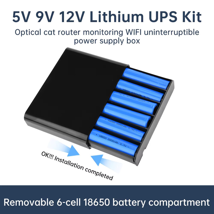 diymore DC-USV-Stromversorgung DIY-Powerbank-Box in Weiß mit 6 x 18650 Batterien für Router, Handy und Modem (5 V, 9 V, 12 V) - Bild 2