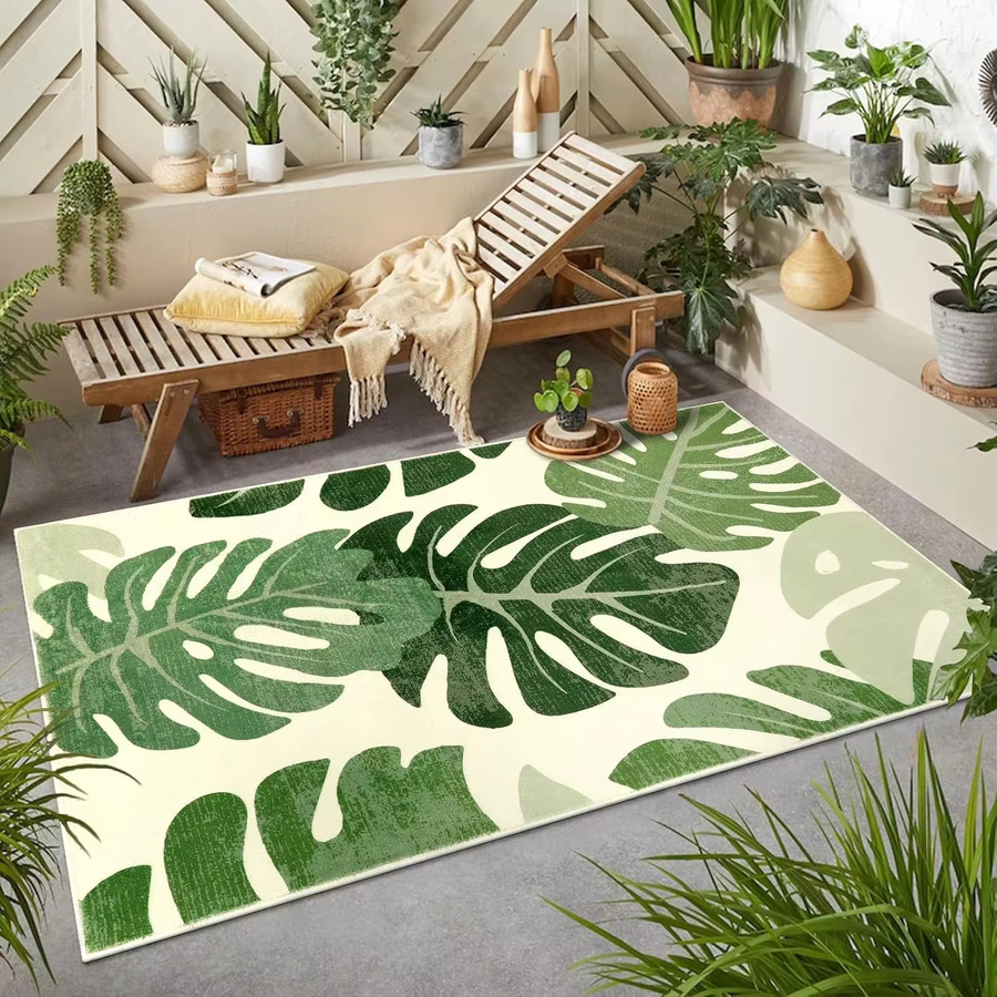 VIKAMA Flanell-Teppich mit Monstera-Blattmuster in Grün, rutschfest und weich, B: 120 cm, T: 80 cm - Bild 3