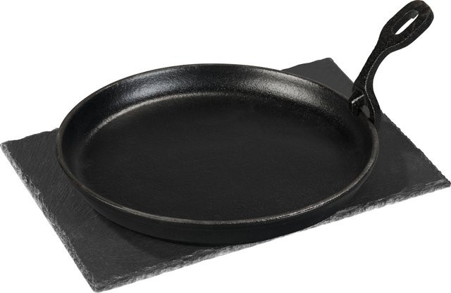 GRILLMEISTER Servierpfanne aus Gusseisen mit Schieferplatte und Hamburgerpresse in Schwarz - Bild 1