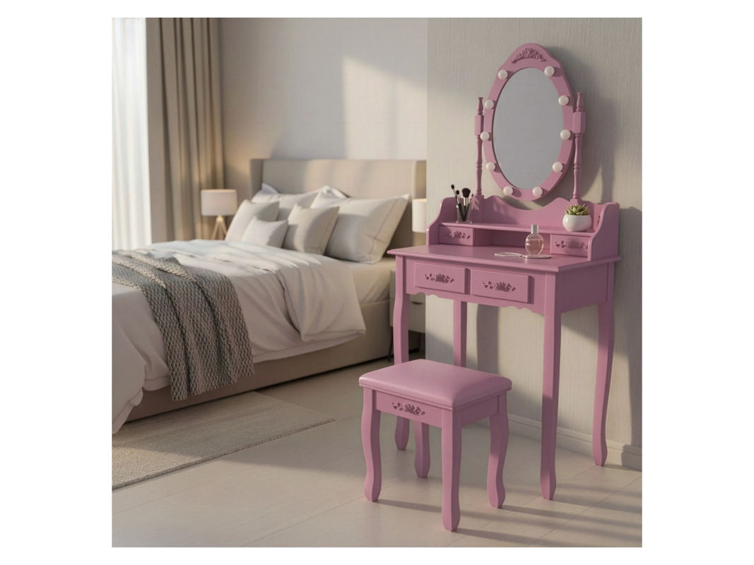 HOME DELUXE Schminktisch ROSY mit Hollywood LED-Spiegel in Pink aus lackiertem MDF Holz - Bild 2
