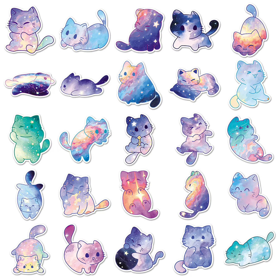 Charile Kawaii Bunte Starry Sky Katze Aufkleber, Multicolor, Papier - Bild 2